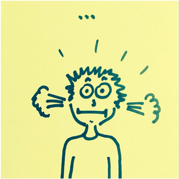 Le fils avec de la vapeur qui s'échappe de ses oreilles